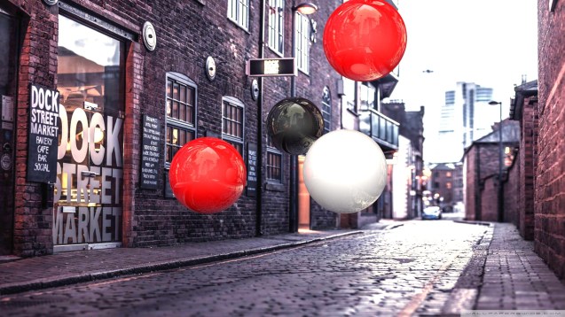 Realistic 3D Spheres On Street Wallpaper
